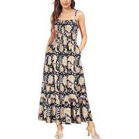Robe d'été pour femme S-3XL, style décontracté de plage, longueur cheville, col licou, imprimé floral, à volants, coupe trapèze, effet sculptant, service OEM, vente en gros