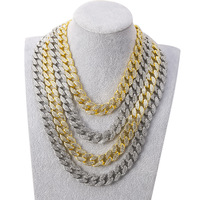 Vintage Mode Hiphop Vergulde 15 Mm Iced Out Crystal Rhinestone Trimmen 20Mm Iced Cubaanse Ketting Voor miami Mannen