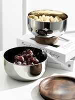 Plateau à fruits en bois d'acacia moderne et luxueux, bol en acier inoxydable à trois étages, plateau de rangement pour noix, collations et table basse