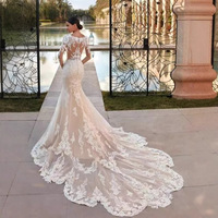 Gaun renda model fishtail baru untuk musim semi dan gugur, cocok untuk pernikahan sederhana, sangat cantik. perjalanan luar ruangan