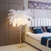 Ventes chaudes, lampe de sol en plumes d'autruche LED nordique de luxe, lampe en plumes moderne avec télécommande