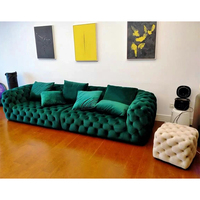Sofá Chesterfield de Terciopelo Acolchado de Lujo para Sala de Estar, Vestíbulo de Hotel, Apartamento, Sofá Moderno de 3 Plazas Tapizado con Botones Profundos