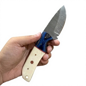 Cuchillo de caza y camping de hoja fija con punta de caída, de acero de Damasco forjado, fácil de transportar, con mango de madera Pakka azul, personalizable DIY - Product Image 3