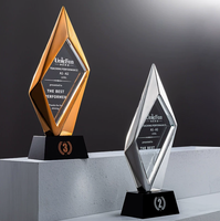 Trophée personnalisé simple en or, argent, cuivre, résine, cristal, verre, plaque de récompense avec base en cristal noir, trophée annuel pour employés