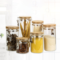 Récipient de nourriture de pot de stockage de couverture en bois de pâtes de cuisine en verre de Borosilicate élevé écologique avec le couvercle en bambou