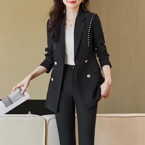 OEM donna giacca e pantaloni, 2 pezzi Set semplice ufficio da donna disegni formale bordeaux giacca da lavoro con tasche/