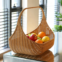 Panier de rangement rustique en rotin PP tressé, éco-responsable, fait main, portable, pour fruits, fleurs, cadeaux, pique-niques