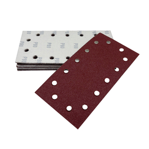 Papel de lija rectangular, herramientas abrasivas, 14 agujeros, detalle de lijadora, gancho y bucle, discos de lijado rojos, hojas para pulir Metal y madera - Product Image 1