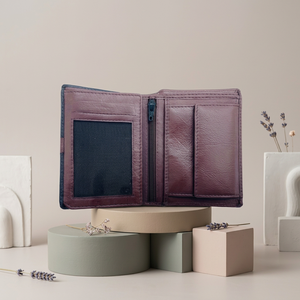 WRIZA Portefeuille horizontal en cuir pleine fleur bicolore marron et noir, porte-billets artisanal, profil fin, coutures durables - Product Image 5