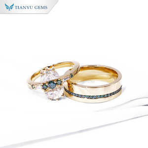 Tianyu gemsDEFグリーンハーフムーンモアッサナイトダイヤモンドゴールドウェディングエンゲージリング14K18Kイエローゴールドダイヤモンドリングセット - Product Image 4