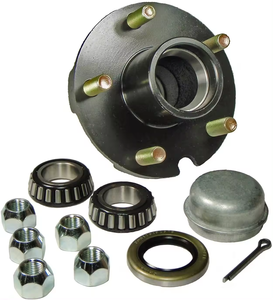 iBroPrat 2 Set di mozzi per rimorchio, Kit 5 bulloni 4,5, Kit ASSE rimorchio per mozzo da 1587,6 kg a 5 Alette con Tappo Antipolvere Extra e Tappo in Gomma