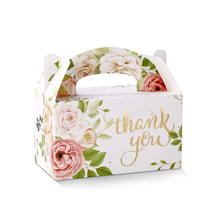 Portable Floral Design Embossed Gold Foil Cardboard Boxes for Wedding Favor