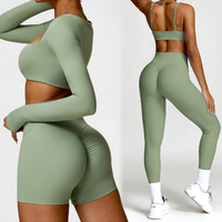 Promo! Set Olahraga Berkualitas Tinggi: Sport Bra, Legging High Waist, Baju Olahraga Lengan Panjang, Pakaian Fitness Wanita, Set Yoga