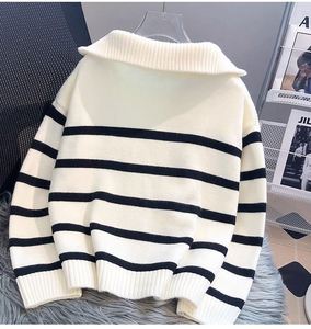 Pull en tricot rayé épais à fermeture éclair pour femme Maxfree, vêtements d'automne et d'hiver - Product Image 3