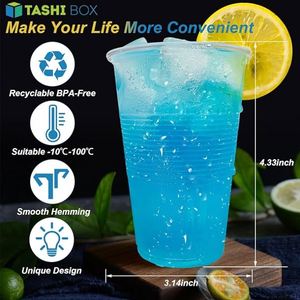 Pet Plastic <b>Cups</b> with Dome Lids Disposable Highly Transparent for <b>Cold</b> Beverage Ice Cream Beer 16oz - Product Image 3