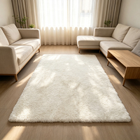 Tapis rectangulaire en peluche solide Starfish, blanc, polyester, antidérapant, avec envers en PVC, fabrication moderne, pour usage au bureau