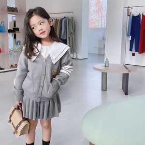 Autumn Winter Collection <b>Cute</b> Girls Korean Casual Suit New Long Sleeve <b>Bear</b> Cartoon Design Cotton Sweater Cardigan Skirt - Product Image 2