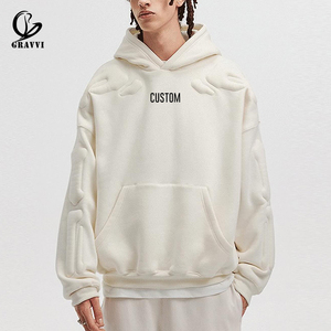 Gravvi Sweat à capuche surdimensionné en molleton épais 450 GSM, avec motif 3D en relief, motif colonne vertébrale, personnalisable OEM ODM, logo marque privée - Product Image 1