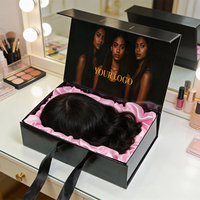 Boîte cadeau magnétique pliable de luxe avec logo personnalisé pour perruques, vêtements, cosmétiques, extensions de cheveux, maquillage, ensemble de maquillage, boîte d'emballage rose