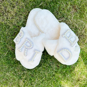 Pantuflas de Novia, Zapatillas de Casa de Felpa con Corazón de Diamantes de Imitación para <span class=keywords><strong>el</strong></span> Día de la Boda, Preparación para <span class=keywords><strong>el</strong></span> Día Nupcial, Regalo para Despedida de Soltera - Product Image 5