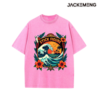 T-shirt en coton délavé oversize avec imprimé citation « Stick Figure » sur le thème du surf, style streetwear rétro décontracté, vente en gros depuis l'entrepôt américain