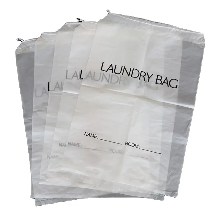 Saco de lavanderia plástico biodegradável personalizado, grande cordão para viagens e hotel