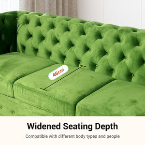 Sofá Chesterfield de Terciopelo Verde de 3 Plazas, Sofá Comercial Acolchado para Salón, Muebles Tapizados para Vestíbulo de Hotel con Brazos Enrollados - Product Image 4