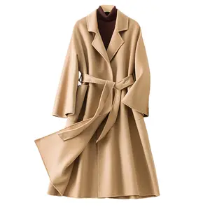 New Fashion Double Side Long Cashmere Wool Coats Women with Belted