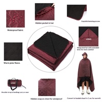 Manta térmica extragrande impermeable de forro polar grueso para camping y pícnic al aire libre con capucha, ideal para invierno.