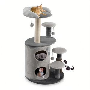 Árbol rascador multinivel para gatos de 40 pulgadas, gris, con sisal y 2 niveles de agujeros, para diversión felina en interiores. - Product Image 1