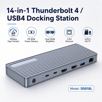 Base Thunderbolt 4 14 en 1, 40 Gbps, 90 W PD, Doble 8K+60Hz, Ethernet 2.5G, Carcasa de Aluminio, en Stock