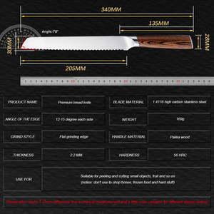 Grandsharp Premium German Top Grade DIN1.4116 Acero inoxidable <span class=keywords><strong>de</strong></span> alto carbono Cocina <span class=keywords><strong>Chef</strong></span> Pan Bow <span class=keywords><strong>Cuchillo</strong></span> con mango <span class=keywords><strong>de</strong></span> madera Pakka - Product Image 4