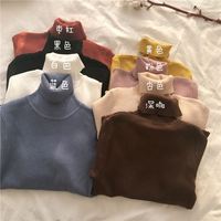 Pulls pour femmes K102 à col haut, couleur unie, coupe slim, pull en tricot chaud pour femmes