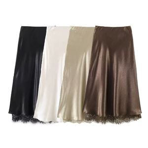 <span class=keywords><strong>Gonna</strong></span> Midi in Raso Personalizzata Primavera 2026 - <span class=keywords><strong>Gonna</strong></span> Casual Vintage con Inserto in Pizzo e Spacco sull'Orlo per Donna, OEM/ODM da Fabbrica di Abbigliamento Cinese - Product Image 1