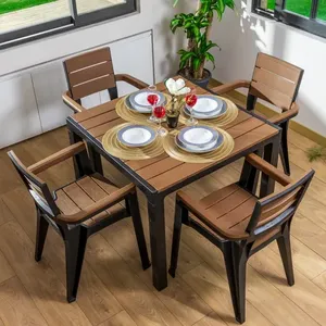 Juego de comedor texterior Jardin 4 puestos Tipo madera MQ Color tabaco - Product Image 5
