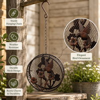 Mangeoire à oiseaux ronde en fer forgé antique avec ornement floral, chaîne de suspension, résistante à l'eau et à la rouille, pour jardin extérieur
