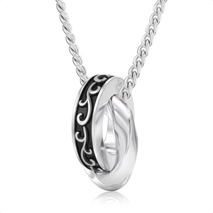Premium Interlocking <b>Ring</b> Necklace Design <b>Men</b> Vintage Engraved Detailing <b>Black</b> Oil-drip Accents Two Circle Pendant Necklace - Product Image 5