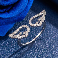 Bague ailes d'ange en acier inoxydable avec strass, élégante et tendance, bijoux de couple transfrontaliers