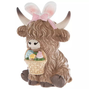 <b>Easter</b> Highland Cow Figurines With Bunny Ears And Letters Indoor Decor For Home Garden Desktop Bedroom - Product Image 5