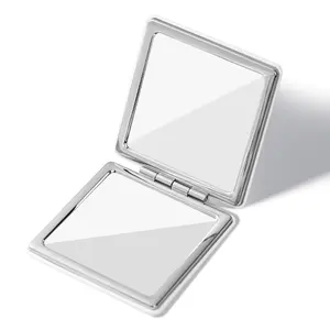 白色空白双面圆形方形镜子PU皮革便携式小口袋镜子定制手持式镜子