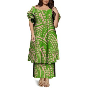 Abito Personalizzato a Due Strati con Maniche Corte a Volant, Vestito Tonga Puletasi, Abito Casual <span class=keywords><strong>Elei</strong></span> Tribal Senza Spalle, Due Pezzi - Product Image 2