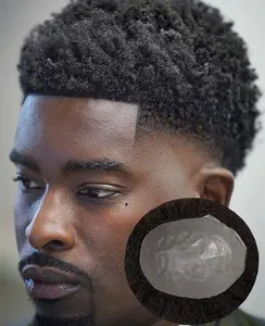 판매 재고 있음 4mm Afro Curl Hairpiece 남성 가발 통기성 레이스 모노 기본 내구성 얇은 Pu 기본 Toupee 블랙 남성 인간의 머리카락