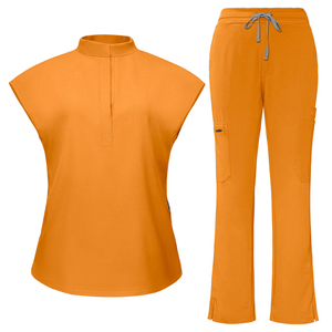 Logo personalizado Color brillante azul real Beige cómodo mujeres enfermería Scrub conjuntos Jogger pantalones Flare pierna pantalones Scrubs uniformes - Product Image 4