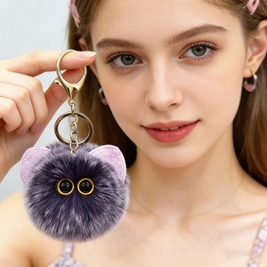 מחזיק מפתחות פרוותי אופנתי עם אוזני חתול חמודות, פונפון רך, קישוט לתיק, אביזרים פרוותיים - Product Image 3