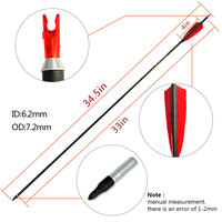 ID 6.2mm pas cher prix pur carbone flèche arbres tir à l'arc arc et flèche extérieur 33 "carbone avec pointe de flèche rouge plume de dinde