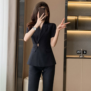 Women's Short Sleeve Suit Set Elegant Worsted Anti-Wrinkle Business Office Wear Skirt Style Uniform For Work Commute Interview - Product Image 3