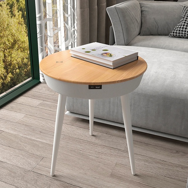 Modern Style Customize Color Round USB Port Wireless Charging Smart Coffee Table Speaker Smart Side Table