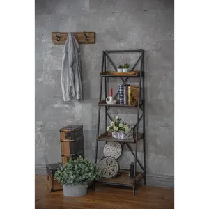 Home decor wood tray metal frame 4 tier rustic vintage storage rack folding shelf suppliers