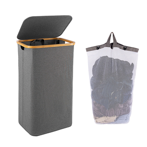 ANYO Chất lượng cao handmade màu xám Oxford vải tre 2-phần có thể gập lại giặt giỏ <span class=keywords><strong>Hamper</strong></span> với bìa 41x33x70cm - Product Image 6