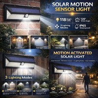 Lámpara Solar de Pared TSINYE con 118 LED, Sensor de Movimiento, Luz de Seguridad para Exteriores, Fácil Instalación, Alimentada por Energía Solar, para Porche, Patio, Valla, IP65